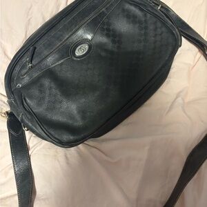 Gucci Vintage Bag Crossbody Shoulder Bag Micro GG Leather Trim Black Authentic